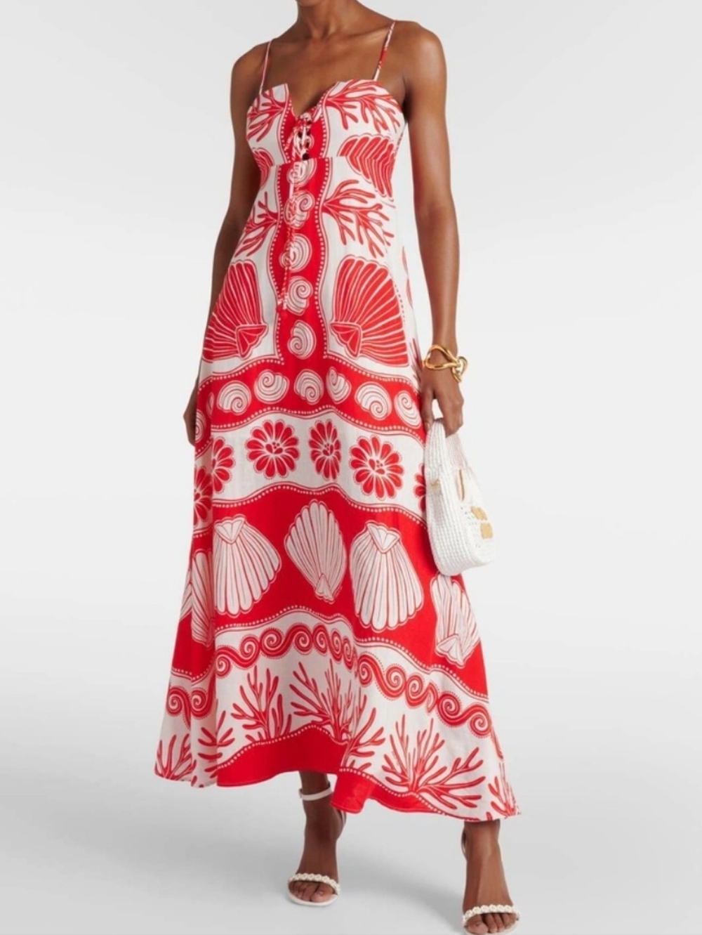 FARM Rio Ainika Shell White Shell Maxi Dress NWT